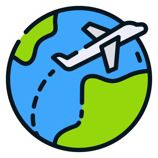 Icon of a globe and airplane representing website design for tourism & travel agencies.